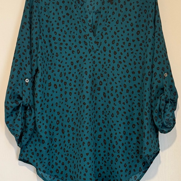 Teal Leopard Print Blouse - Picture 2 of 4